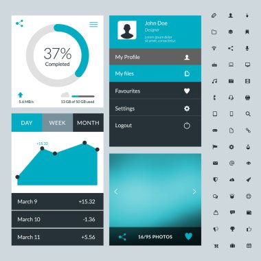 Web sitesi ve mobil uygulamalar için düz tasarım UI öğeleri kümesi