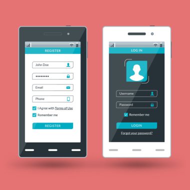 Modern smartphone. Mobil uygulamalar için düz tasarım şablonu