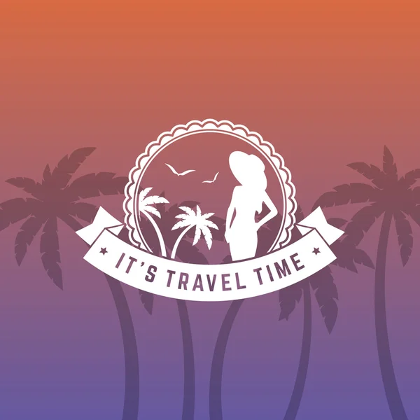 Retro yaz vintage etiket renkli arka plan üzerinde. tropik cennet, beach tatil, macera ve seyahat — Stok Vektör