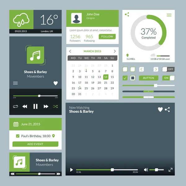 Set of flat design UI elements for website and mobile applications — Stock Vector