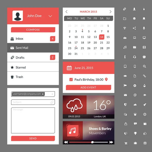 Conjunto de elementos de interface de usuário de design plano para aplicativos móveis e de site — Vetor de Stock