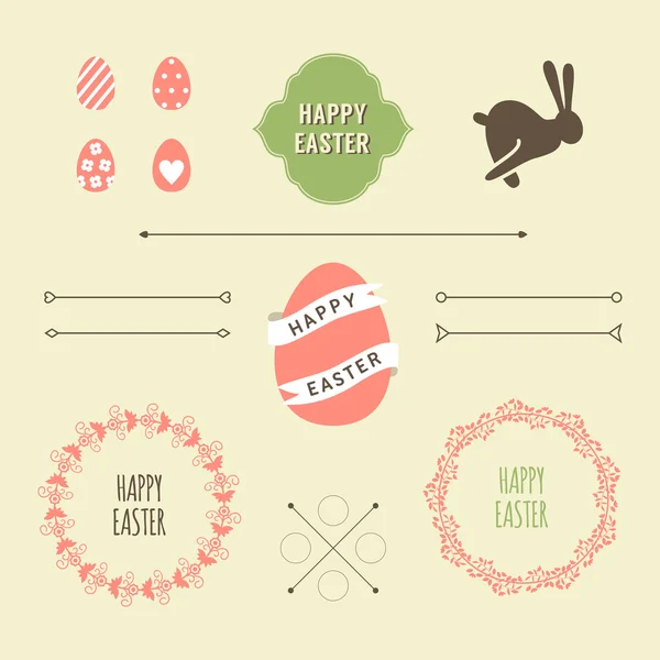 Ensemble d'éléments de design vintage Happy Easter Day — Image vectorielle