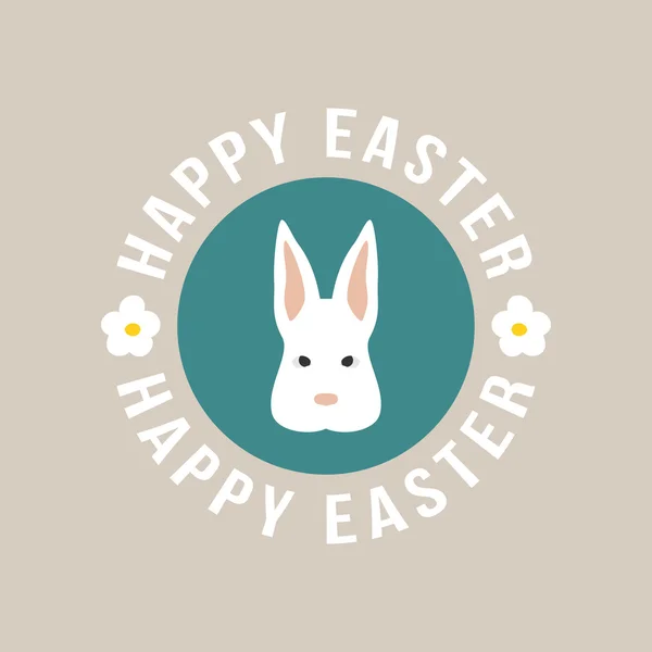 Buon giorno di Pasqua design distintivo vacanza vintage. Bianco coniglio pasquale e testo Buona Pasqua — Vettoriale Stock