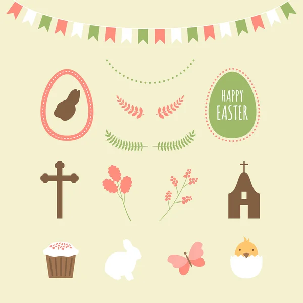Set de elementos de diseño vintage Feliz Día de Pascua — Vector de stock