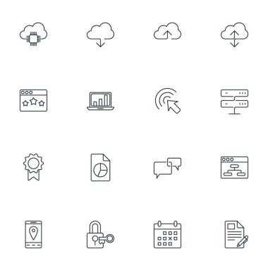 İnce çizgi Seo ve geliştirme simgeler kümesi. Vektör çizim