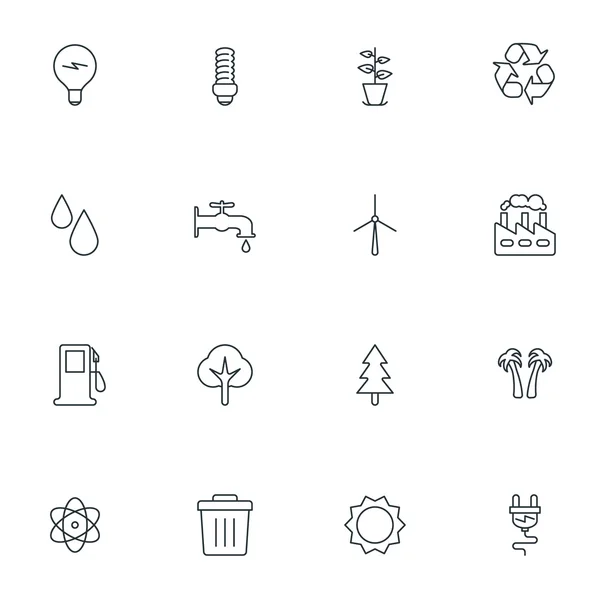 Set di icone della linea sottile Ecologia e ambiente. Illustrazione vettoriale — Vettoriale Stock