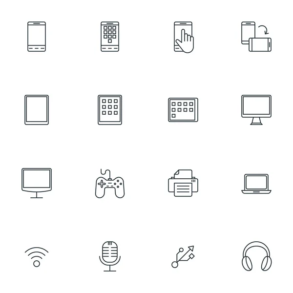 細い線のマルチ メディアおよびデバイス アイコンのセット。ベクトル図 — ストックベクタ