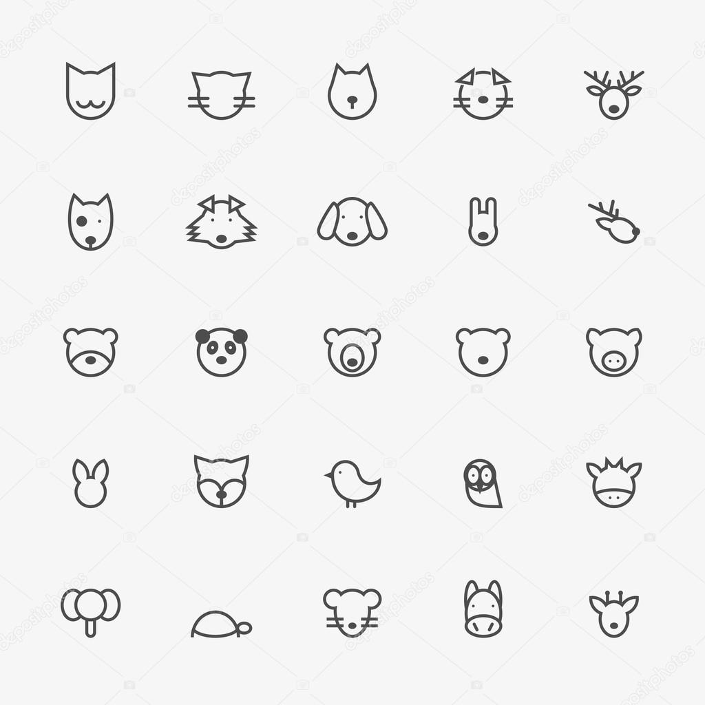 Set of Minimalistic Animal Line Icons. Vector Illustration