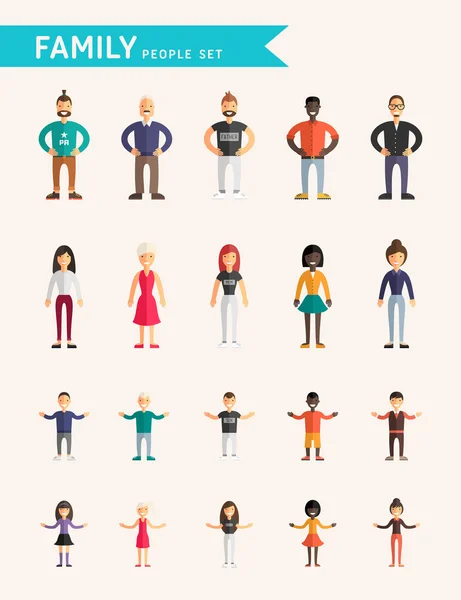 Set of Flat Design Vector Illustrations. Family People. Parents and Children — Stock Vector