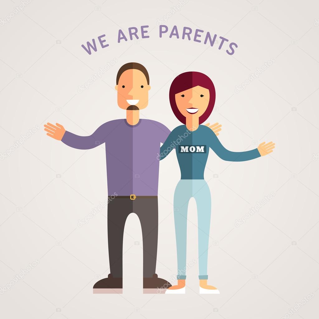 Happy Family - Young Parents. Flat Design Vector Illustration