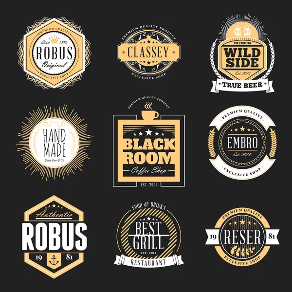 Set de Insignias Retro Vintage y Logotipos. Elementos de diseño vectorial, signos comerciales, logotipos, identidad — Vector de stock
