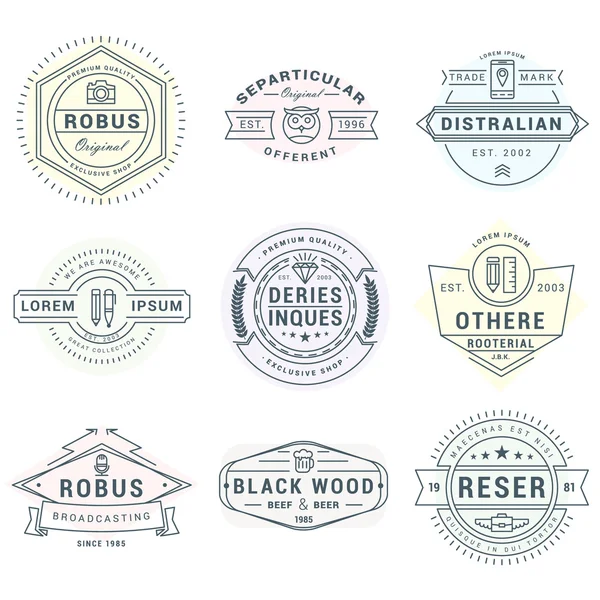 Set de Etiquetas Hipster Vintage, Logotipos, Insignias para su Negocio. Plantilla de diseño de línea delgada — Vector de stock