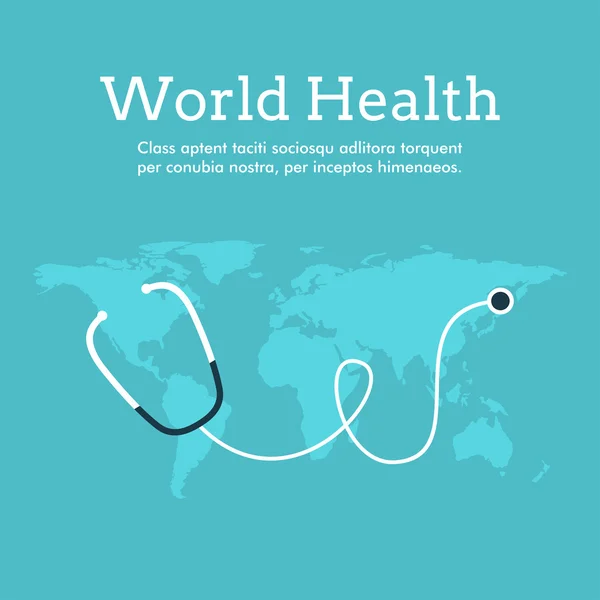 世界健康日を祝うカードやポスター デザイン。Phonendoscope と地球 — ストックベクタ