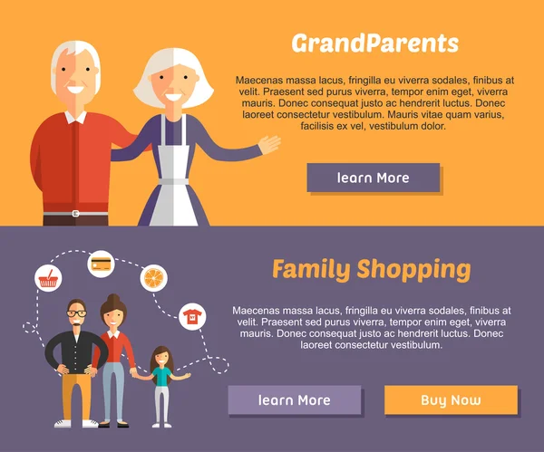 Nagyszülők és családi vásárlás. Lapos illusztráció koncepció Web bannerek — Stock Vector