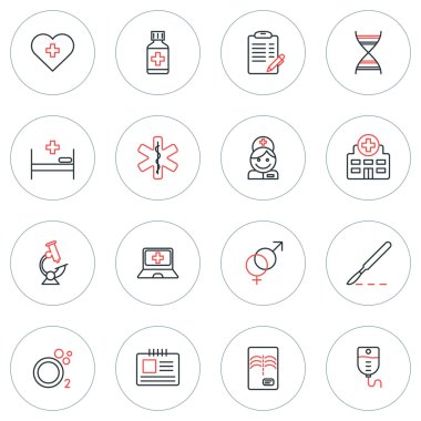 İnce çizgi tıp ve sağlıklı simgeler kümesi. Vektör çizim