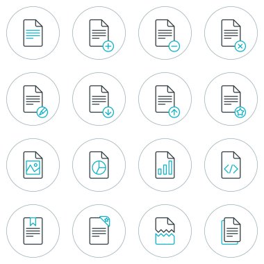 İnce çizgi belge simgeler kümesi. Vektör çizim