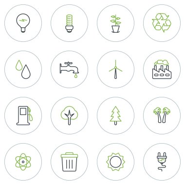 İnce çizgi ekoloji ve çevre simgeler kümesi. Vektör çizim