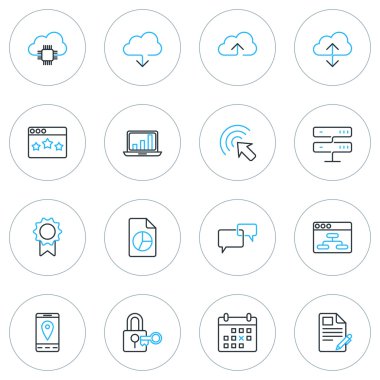 İnce çizgi Seo ve geliştirme simgeler kümesi. Vektör çizim