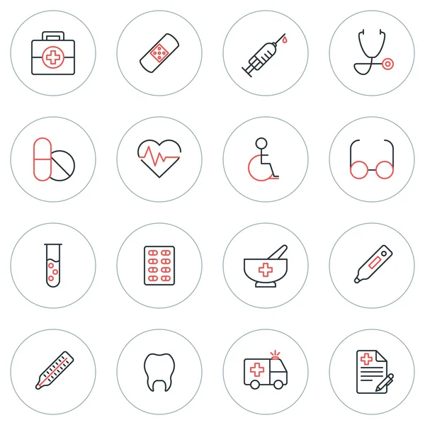 Conjunto de medicina de línea fina e iconos saludables. Ilustración vectorial — Archivo Imágenes Vectoriales