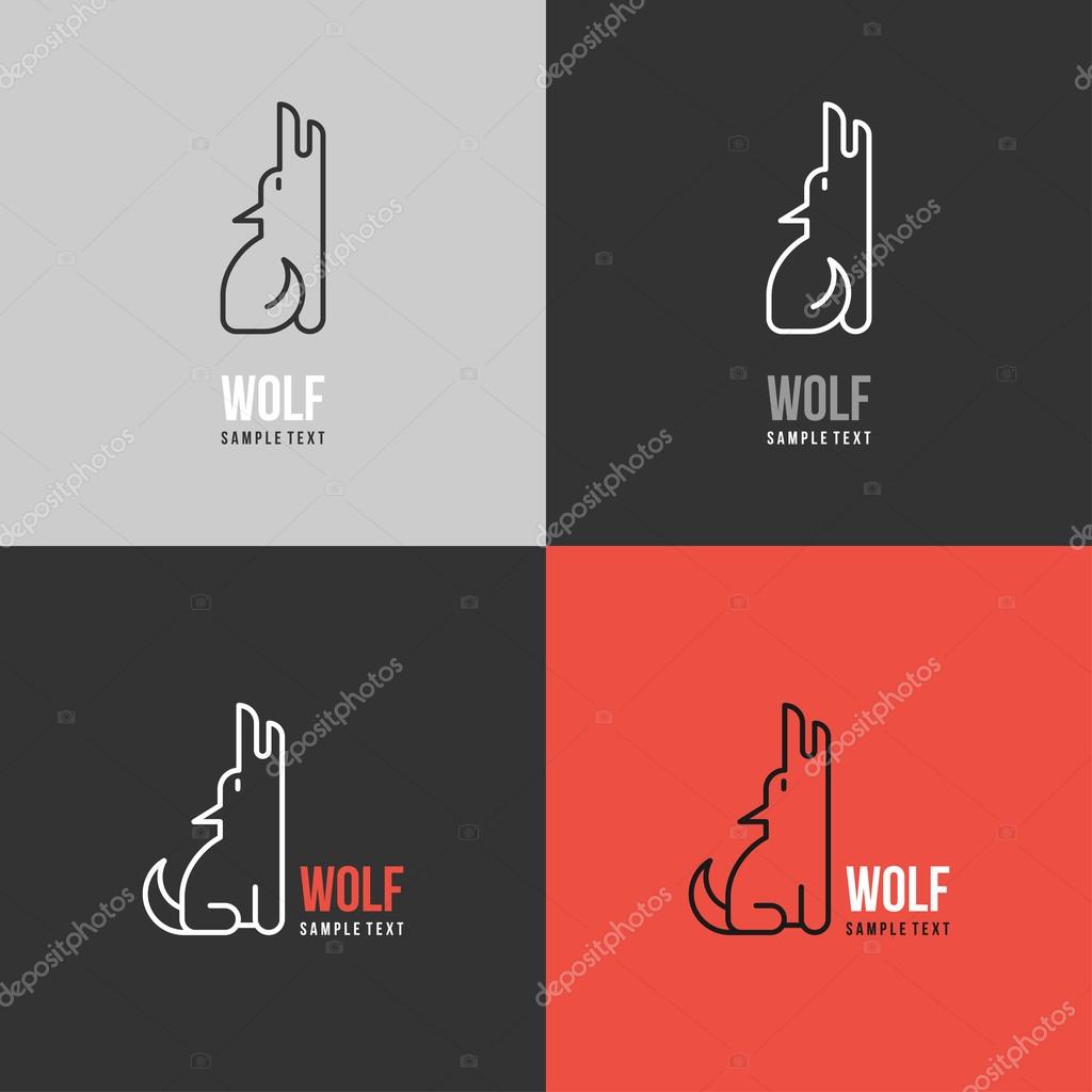 Thin Line Design Template Logotype. Wolf Logo with Color Variations