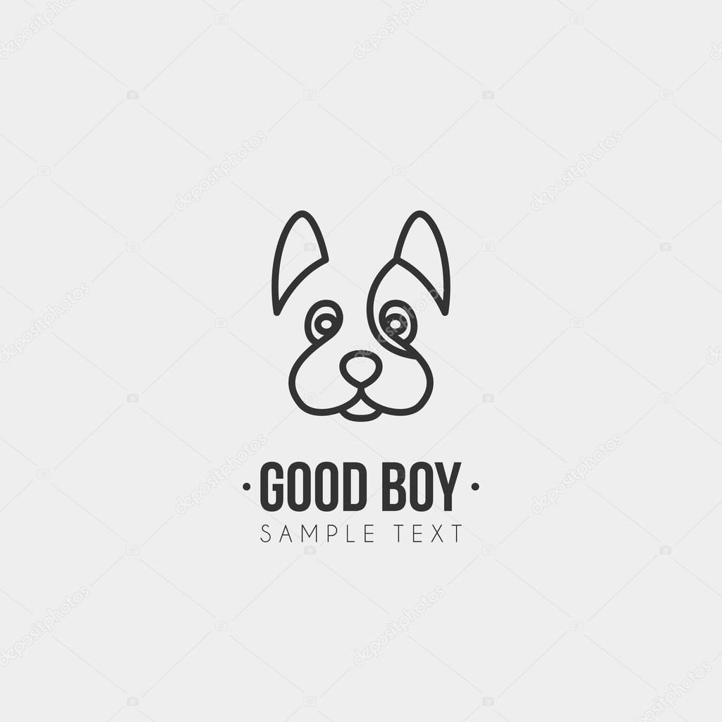Thin Line Design Template Logotype. Cute Dog