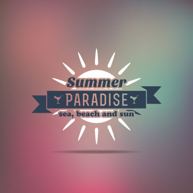 Retro yaz vintage etiket renkli arka plan üzerinde. tropik cennet, beach tatil, macera ve seyahat