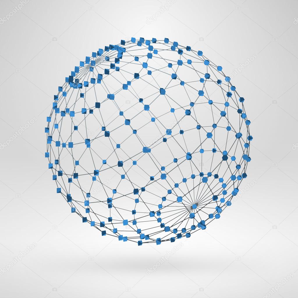 Wireframe polygonal element. 3D sphere with lines and dots
