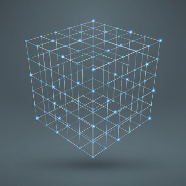 Tel kafes çokgen öğe. Elmas ile 3D küp