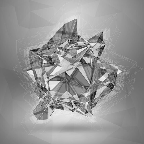 Wireframe polygonal element. Explosion of Red 3D Object