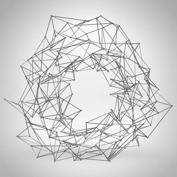 Polygonální drátěný prvek. Abstraktní 3d objekt s tenké čáry — Stockový vektor