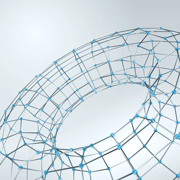 Elemen poligonal bingkai Wireframe. Torus 3D dengan Diamonds - Stok Vektor