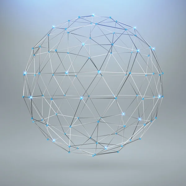 Многоугольный элемент Wireframe. 3D сфера с бриллиантами — стоковый вектор