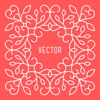 vektör çerçeve çiçek. Mono çizgi stili tasarım şablonu