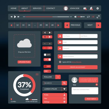 Web sitesi ve mobil uygulamalar için düz tasarım UI öğeleri kümesi