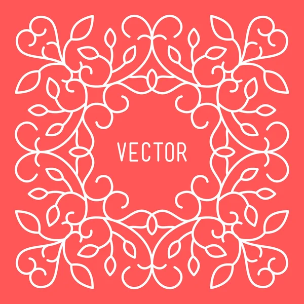 Vector Floral Frame. Mono Line Style Design Template — Stock Vector