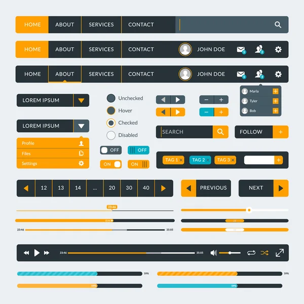 Conjunto de elementos de interface de usuário de design plano para aplicativos móveis e de site — Vetor de Stock