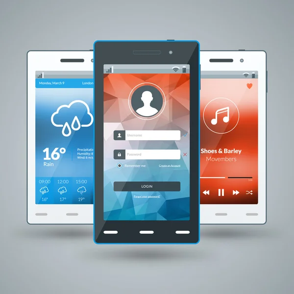 Nowoczesny smartfon. Płaska konstrukcja szablonu dla aplikacji mobilnych — Wektor stockowy