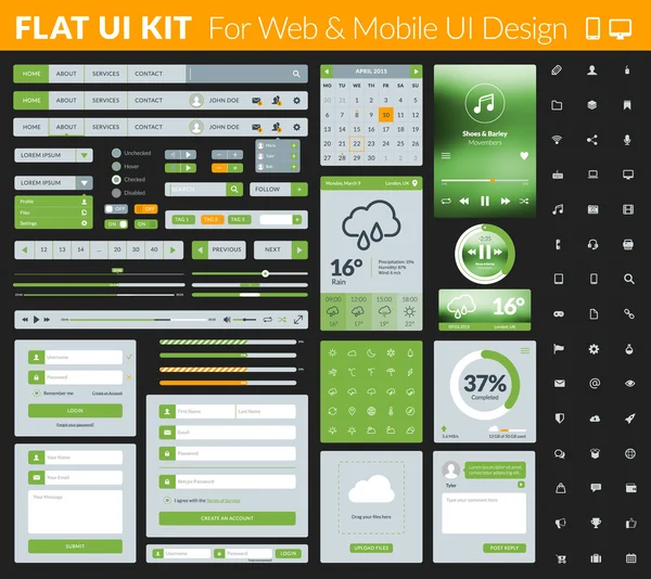 Conjunto de elementos de interfaz de usuario de diseño plano para aplicaciones web y móviles — Vector de stock