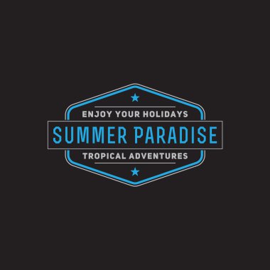 Retro yaz vintage etiket koyu arka plan üzerinde. tropik cennet, beach tatil, macera ve seyahat