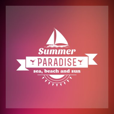 Retro yaz vintage etiket renkli arka plan üzerinde. tropik cennet, beach tatil, macera ve seyahat