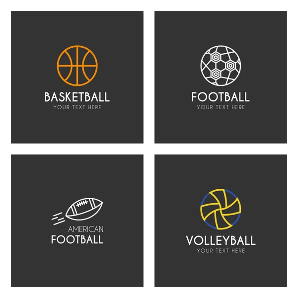 Set of Line Art Logotype Templates with Sport Balls. Thin Line Graphic Design — Stock Vector