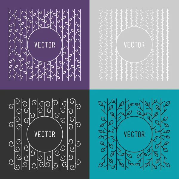 Set of Vector Line Art Floral Decoration Frames. Design Template — Stock Vector