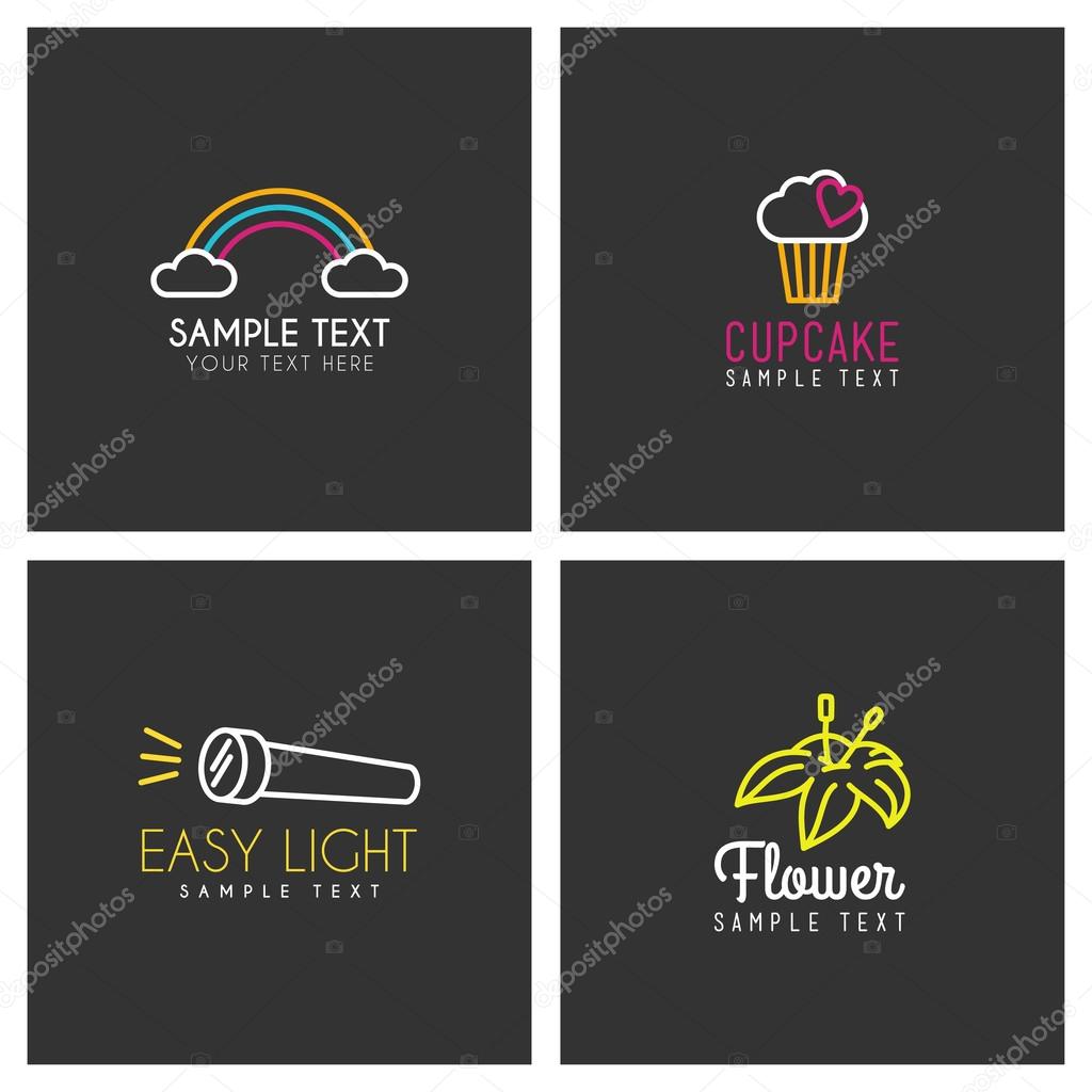 Set of Line Art Badge or Logotype Templates. Thin Line Graphic Design