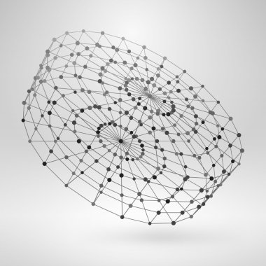 Tel kafes çokgen öğe. Çizgiler ve noktalar ile 3D silindir