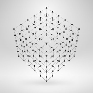 Tel kafes çokgen öğe. çizgiler ve noktalar ile 3D küp