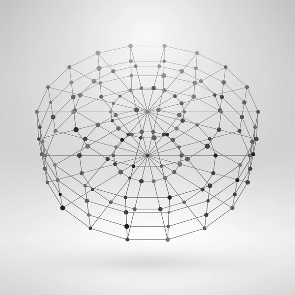 Élément polygonal Wireframe. Cylindre 3D avec lignes et points — Image vectorielle