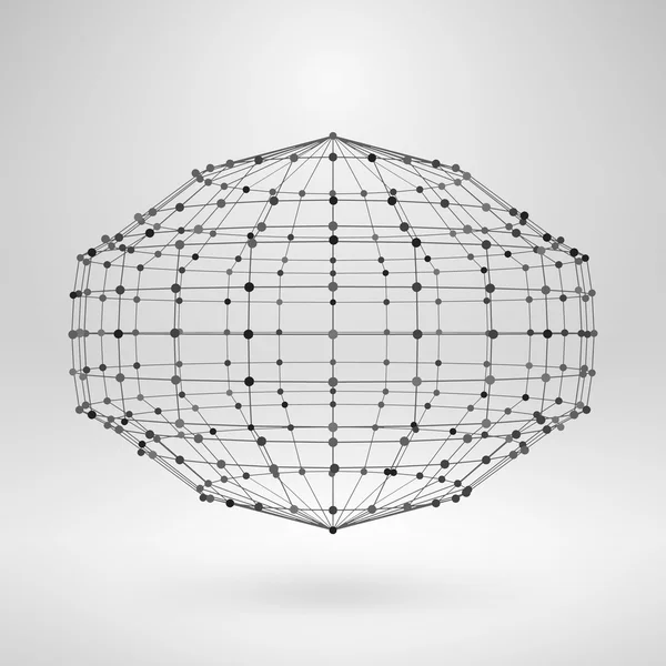 Многоугольный элемент Wireframe. Абстрактный 3D-объект с тонкими подкладками — стоковый вектор