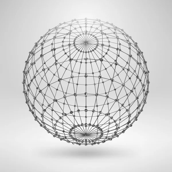 Elemento poligonal Wireframe. Esfera 3D con líneas y puntos — Archivo Imágenes Vectoriales