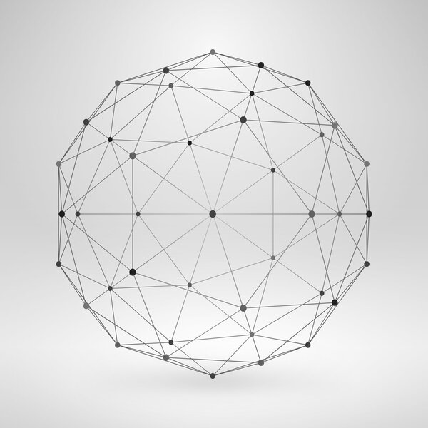 Многоугольный элемент Wireframe. 3D сфера с линиями и точками
