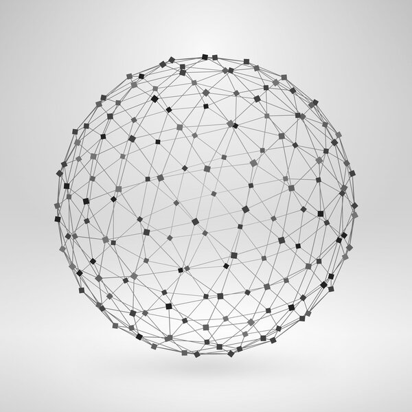 Многоугольный элемент Wireframe. 3D сфера с линиями и точками
